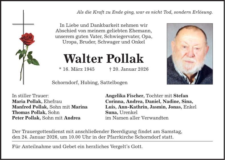 Traueranzeige Walter Pollak