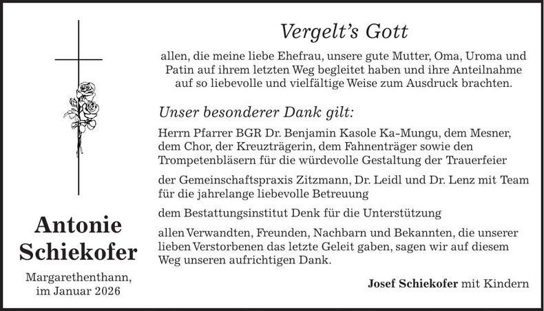 Traueranzeige Antonie Schiekofer