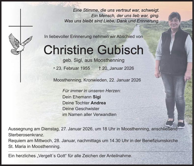 Traueranzeige Christine Gubisch