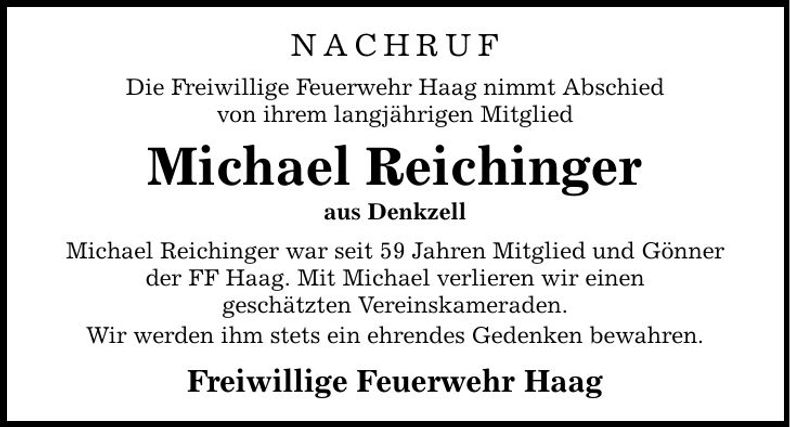 Traueranzeige Michael Reichinger