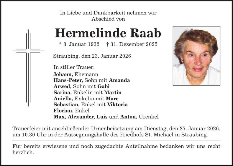 Traueranzeige Hermelinde Raab