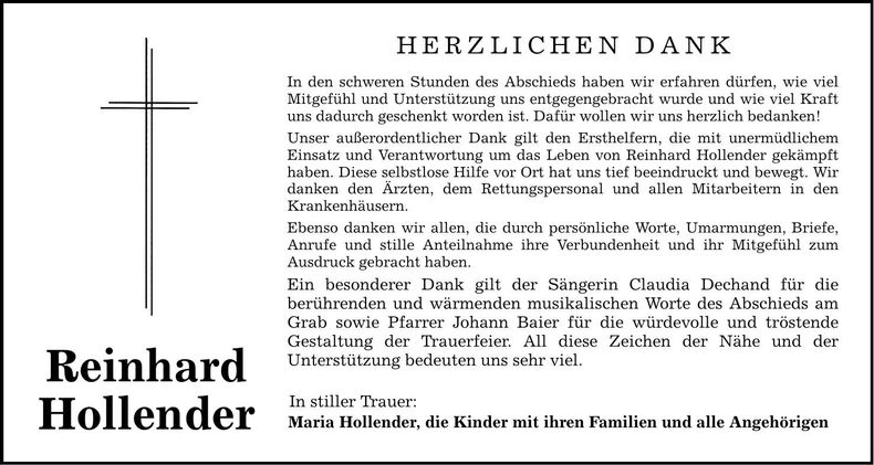 Traueranzeige Reinhard Hollender