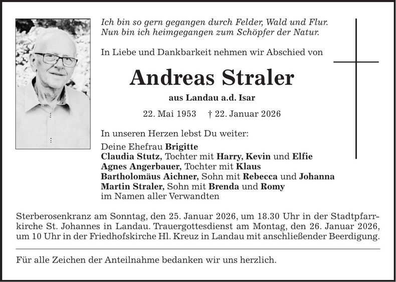 Traueranzeige Andreas Straler