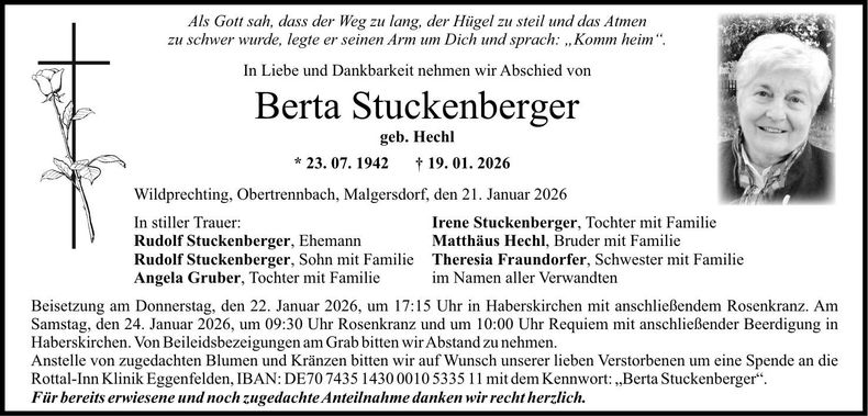 Traueranzeige Berta Stuckenberger