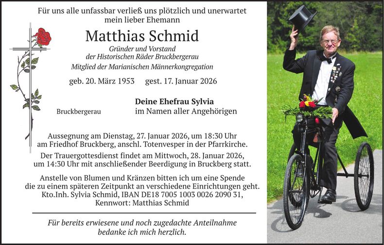 Traueranzeige Matthias Schmid