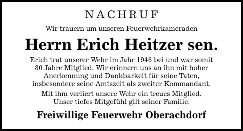 Traueranzeige Erich Heitzer