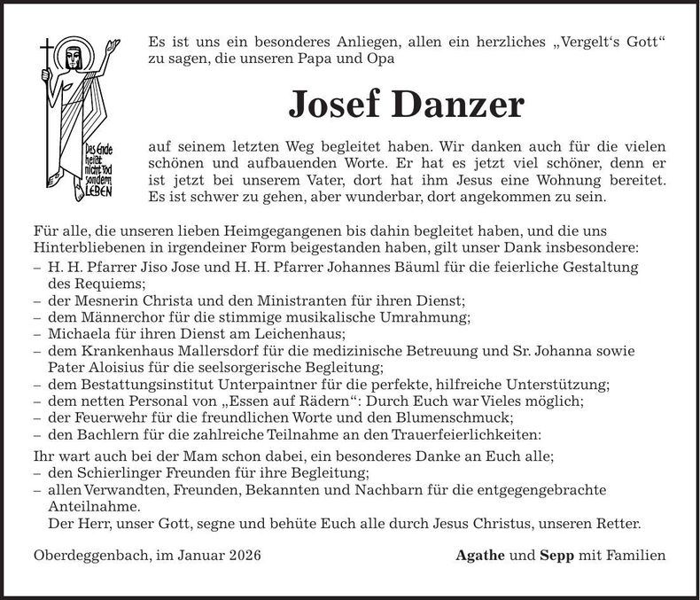 Traueranzeige Josef Danzer