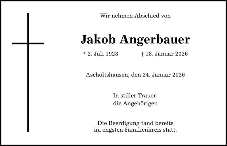 Traueranzeige Jakob Angerbauer