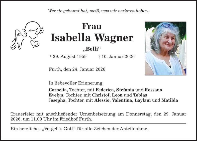 Traueranzeige Isabella Wagner