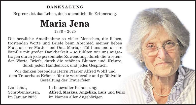 Traueranzeige Maria Jena