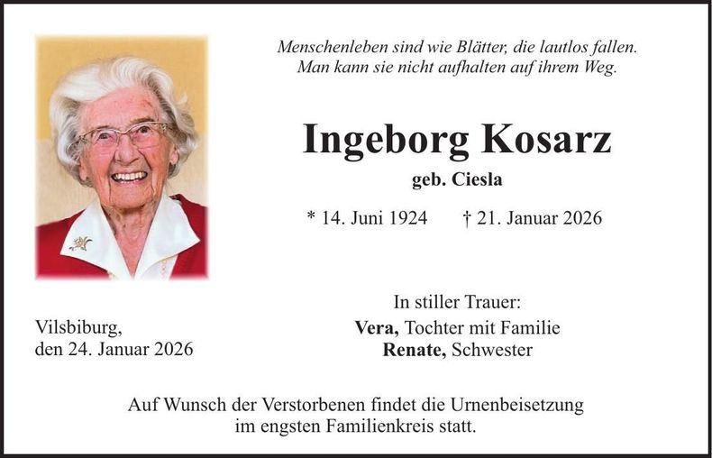 Traueranzeige Ingeborg Kosarz