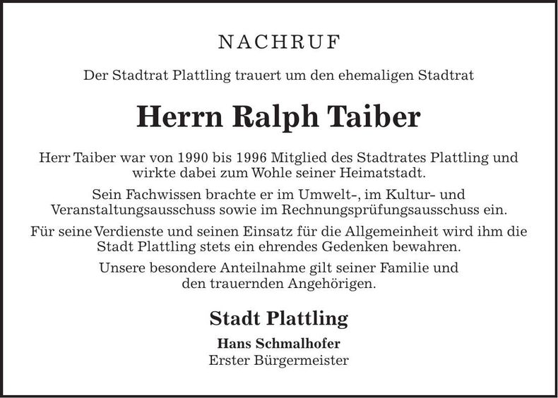 Traueranzeige Ralph Taiber