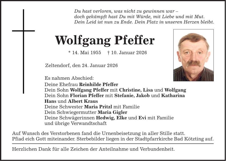 Traueranzeige Wolfgang Pfeffer