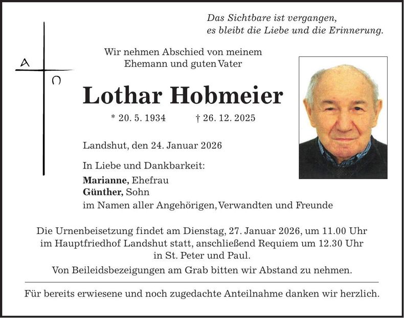 Traueranzeige Lothar Hobmeier