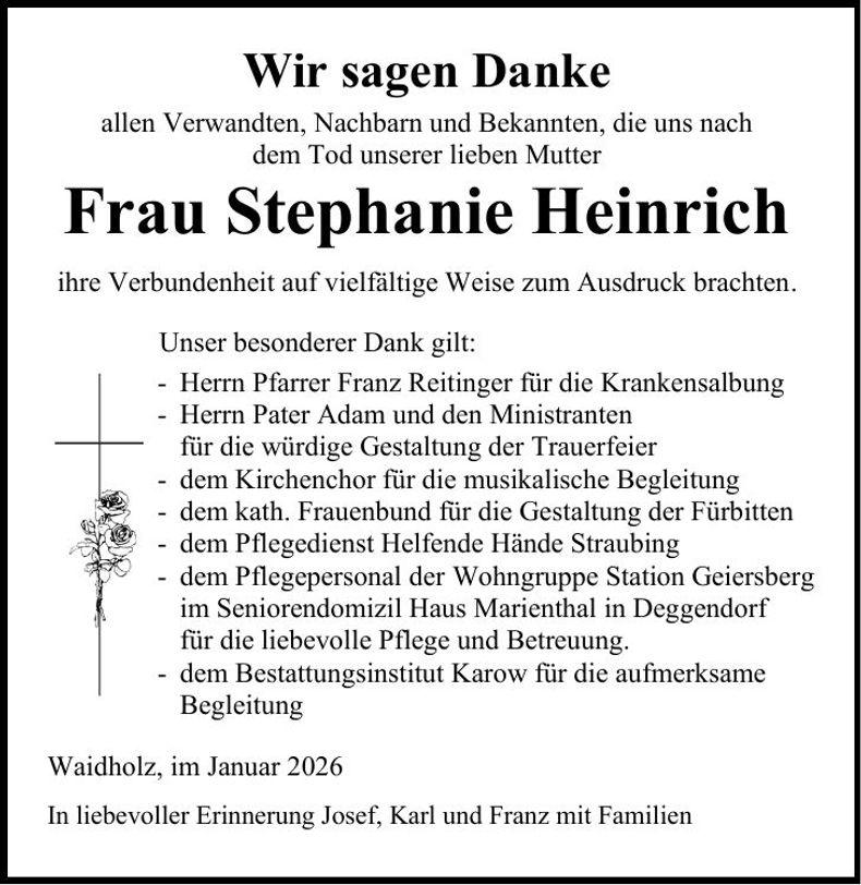Traueranzeige Stephanie Heinrich