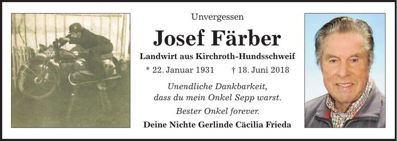 Traueranzeige Josef Färber