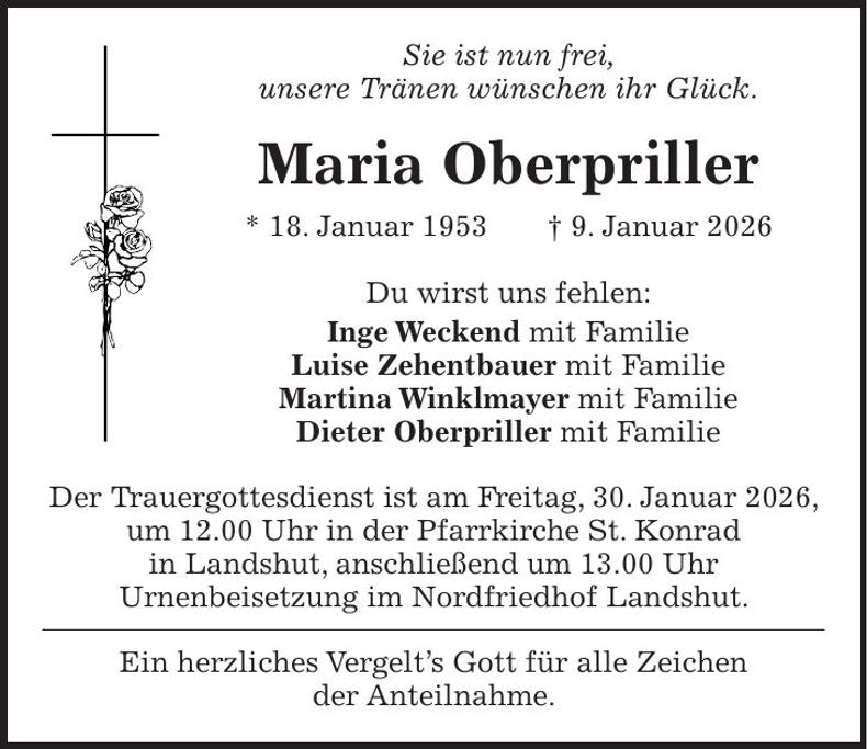 Traueranzeige Maria Oberpriller