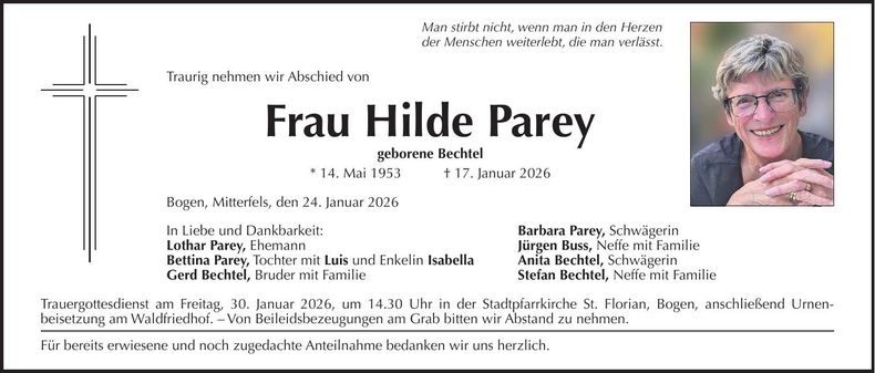 Traueranzeige Hilde Parey