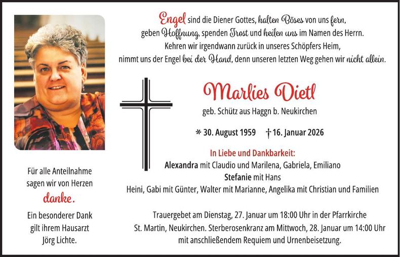 Traueranzeige Marlies Dietl