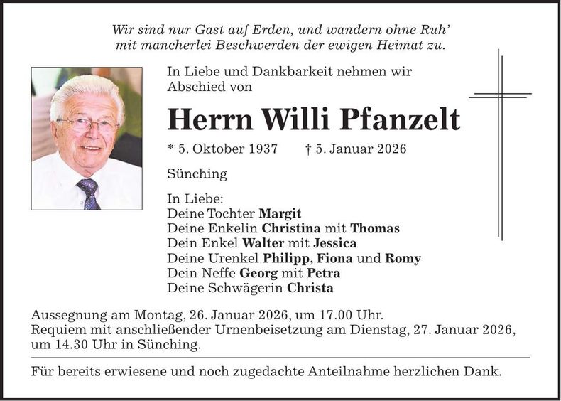 Traueranzeige Willi Pfanzelt