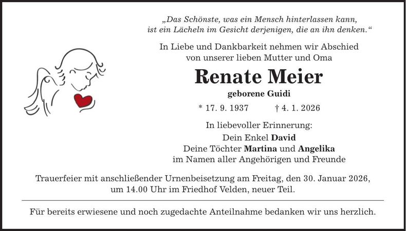 Traueranzeige Renate Meier