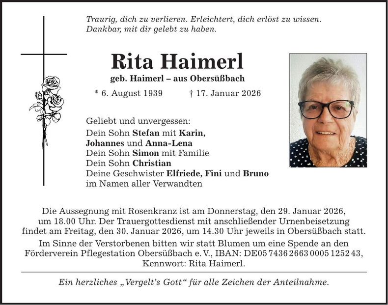 Traueranzeige Rita Haimerl