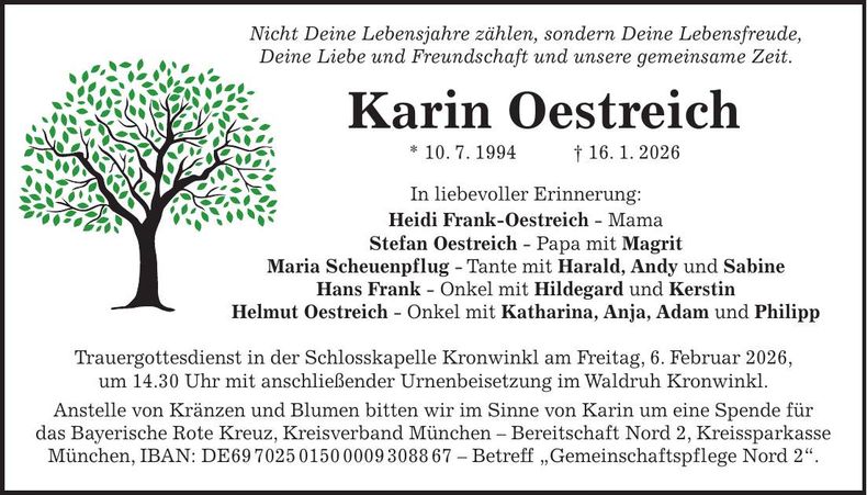 Traueranzeige Karin Oestreich