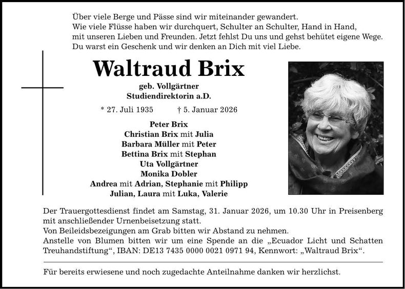 Traueranzeige Waltraud Brix