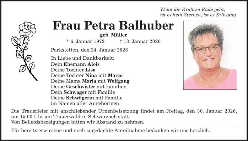 Traueranzeige Petra Balhuber