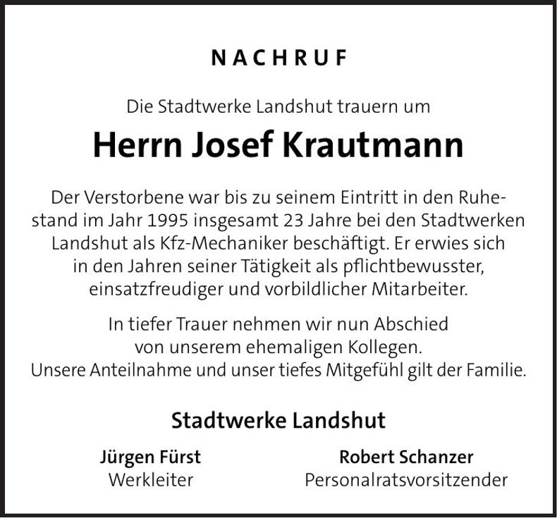 Traueranzeige Josef Krautmann