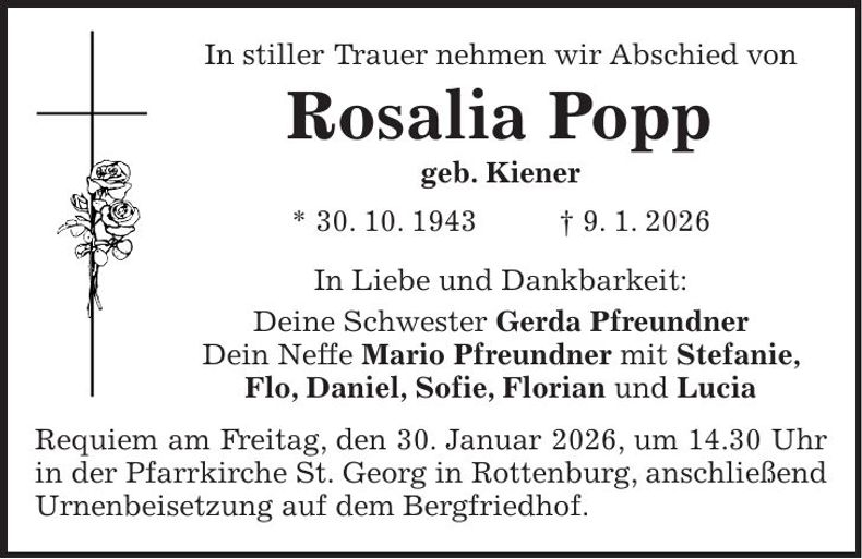 Traueranzeige Rosalia Popp
