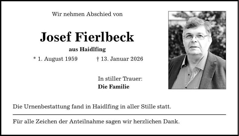 Traueranzeige Josef Fierlbeck