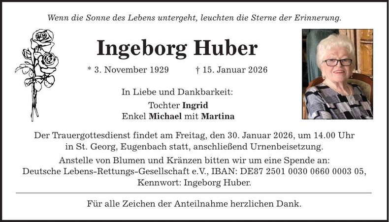 Traueranzeige Ingeborg Huber