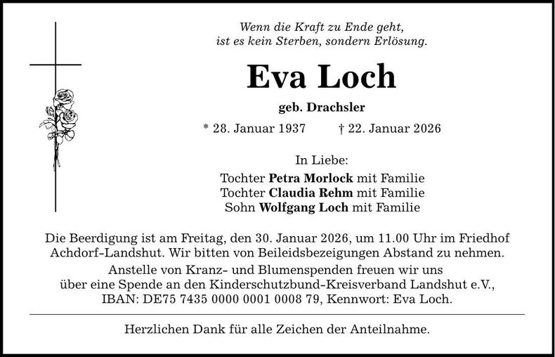 Traueranzeige Eva Loch