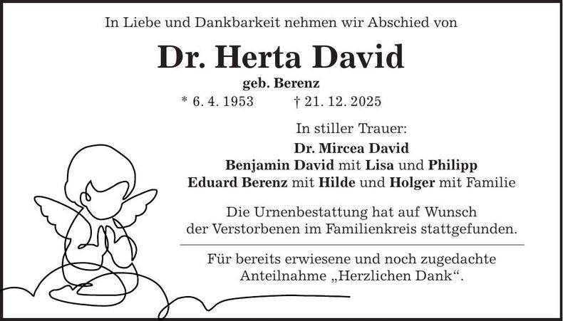 Traueranzeige Herta David