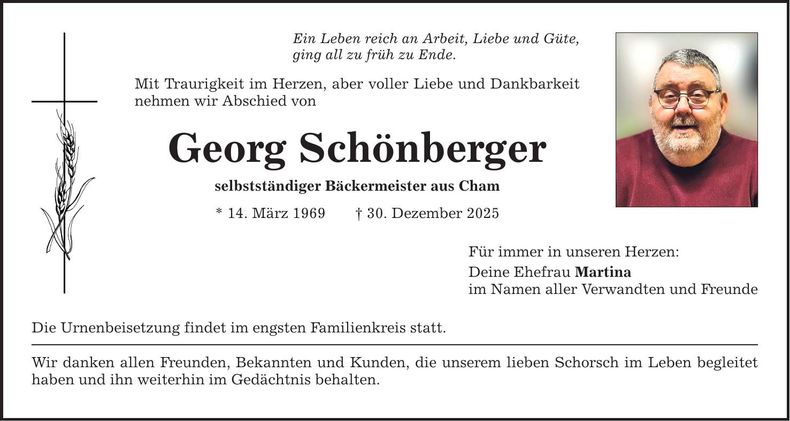 Traueranzeige Georg Schönberger