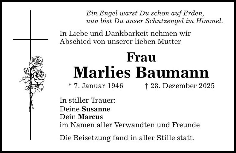 Traueranzeige Marlies Baumann