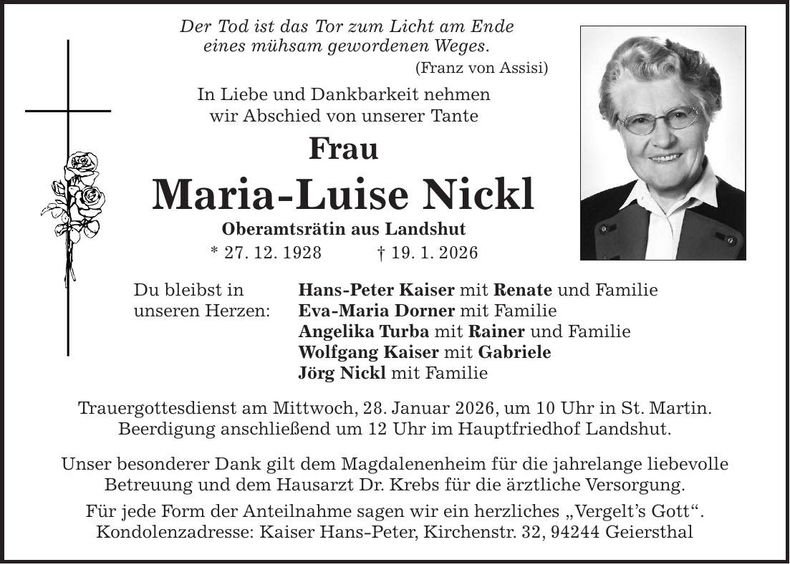 Traueranzeige Maria-Luise Nickl