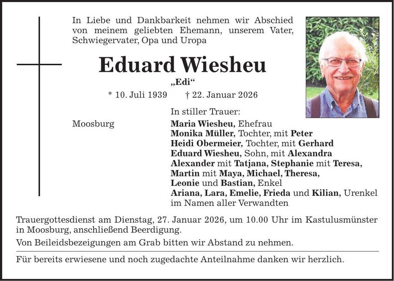 Traueranzeige Eduard Wiesheu