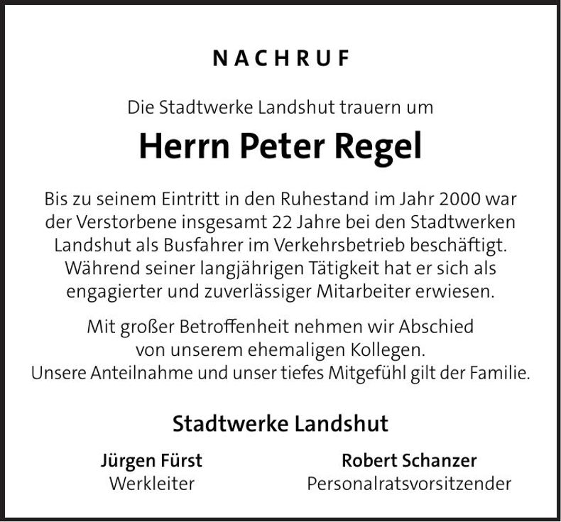 Traueranzeige Peter Regel
