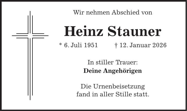 Traueranzeige Heinz Stauner