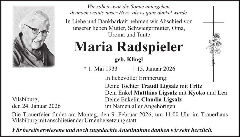 Traueranzeige Maria Radspieler
