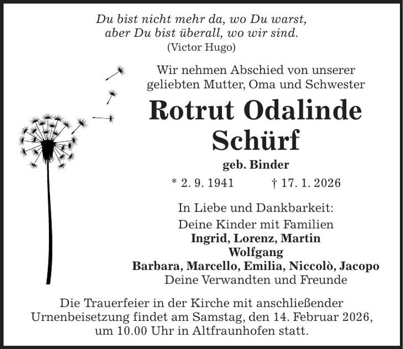 Traueranzeige Rotrut Odalinde Schürf