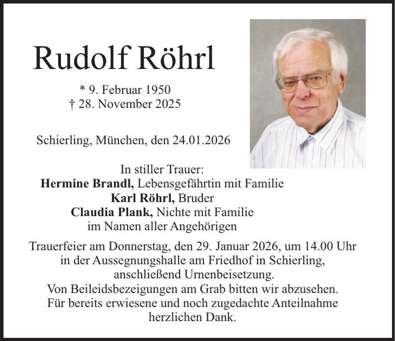 Traueranzeige Rudolf Röhrl