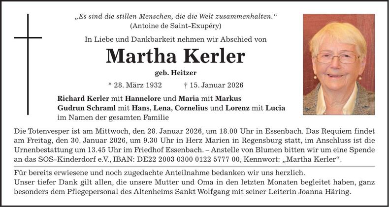 Traueranzeige Martha Kerler