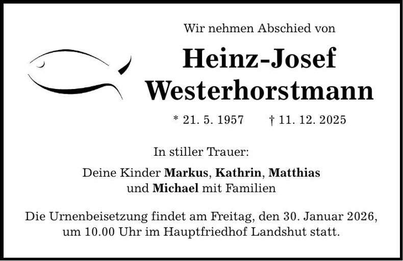 Traueranzeige Heinz-Josef Westerhorstmann