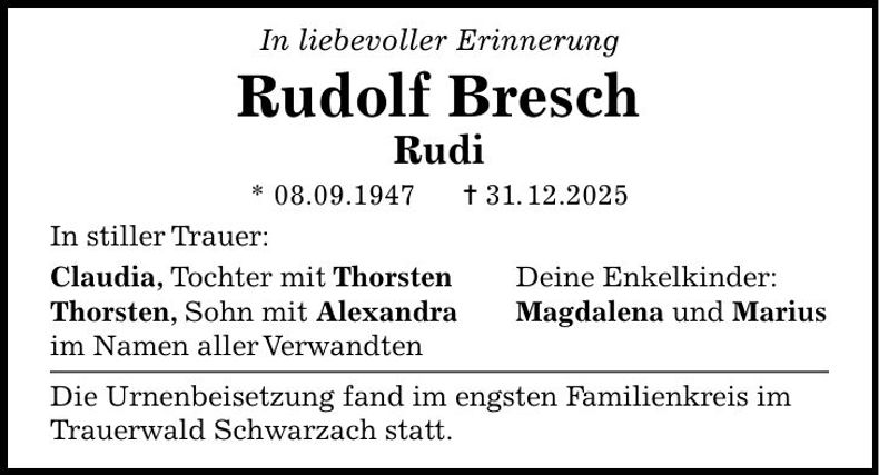 Traueranzeige Rudolf Bresch