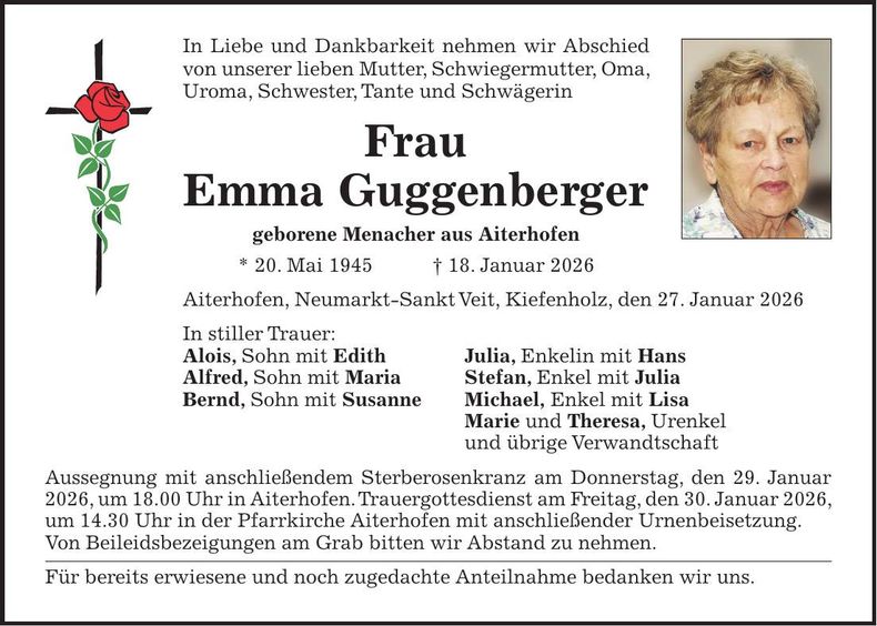 Traueranzeige Emma Guggenberger