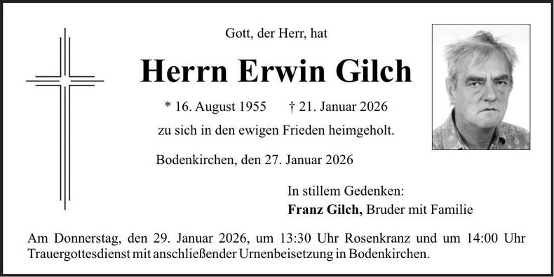 Traueranzeige Erwin Gilch