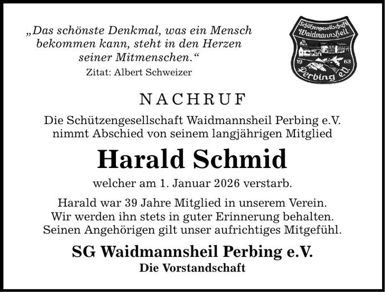 Traueranzeige Harald Schmid